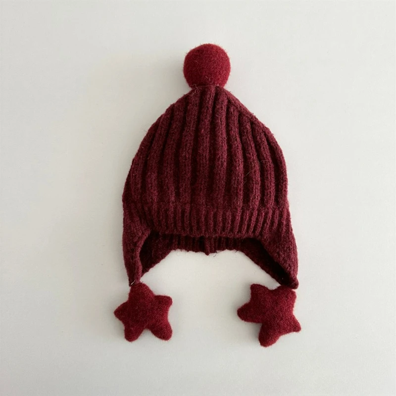 Gorro de punto con orejeras de estrella de cinco puntos para niño de invierno con bonito colgante de estrella, gorro cálido para el frío, resistente al viento y al frío - imagen 5
