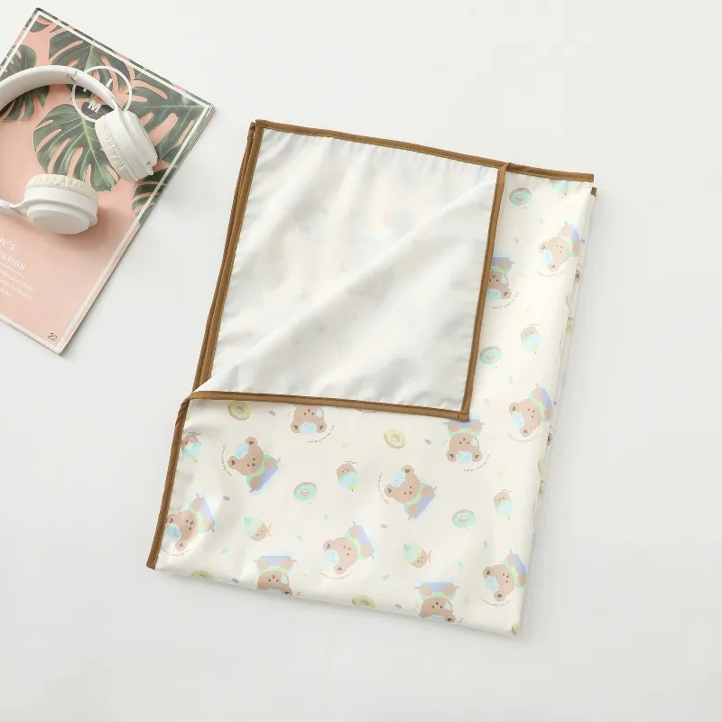 Colchón de cuna impermeable coreano de 90x70cm, Protector de cama lavable con oso para bebés, Sábana nocturna estilo Ins con a prueba de fugas - imagen 4