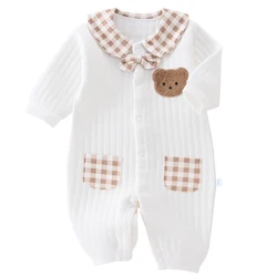 Mono para bebé recién nacido, ropa de invierno, pelele grueso para niños y niñas, mono bonito con bordado de oso, ropa de otoño de 0-1-3-6M