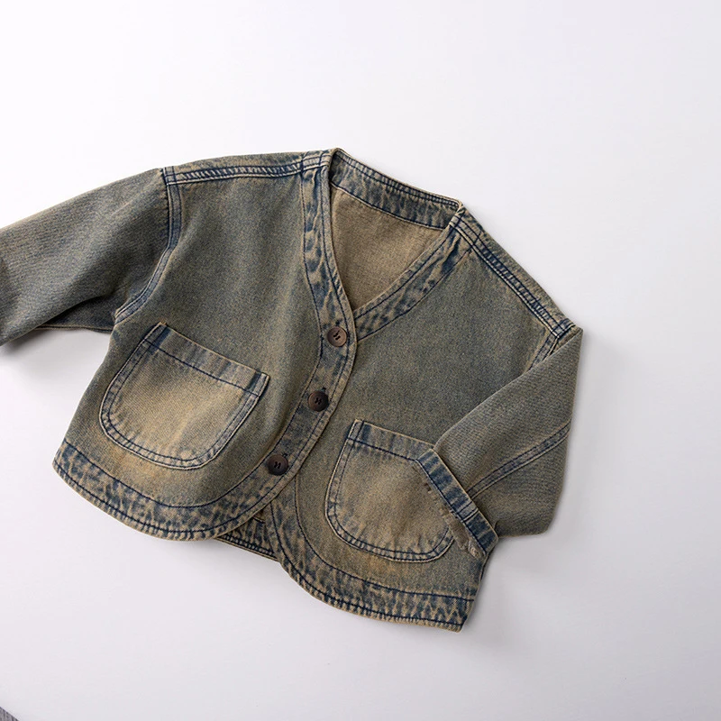 MILANCEL nuevo abrigo de otoño para niños 1-6T chaqueta Vintage desgastada para niñas versión coreana prendas de vestir finas y holgadas para niños