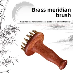 Herramienta de masaje Gua Sha de cobre y latón, mango de madera, alivio del dolor muscular, tejido profundo, cabeza, cuello, pierna, cuerpo, cepillo de masaje meridiano