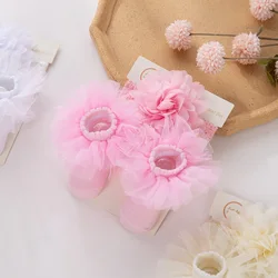 Set recién nacido diadema organza calcetines antideslizantes gorro lazo