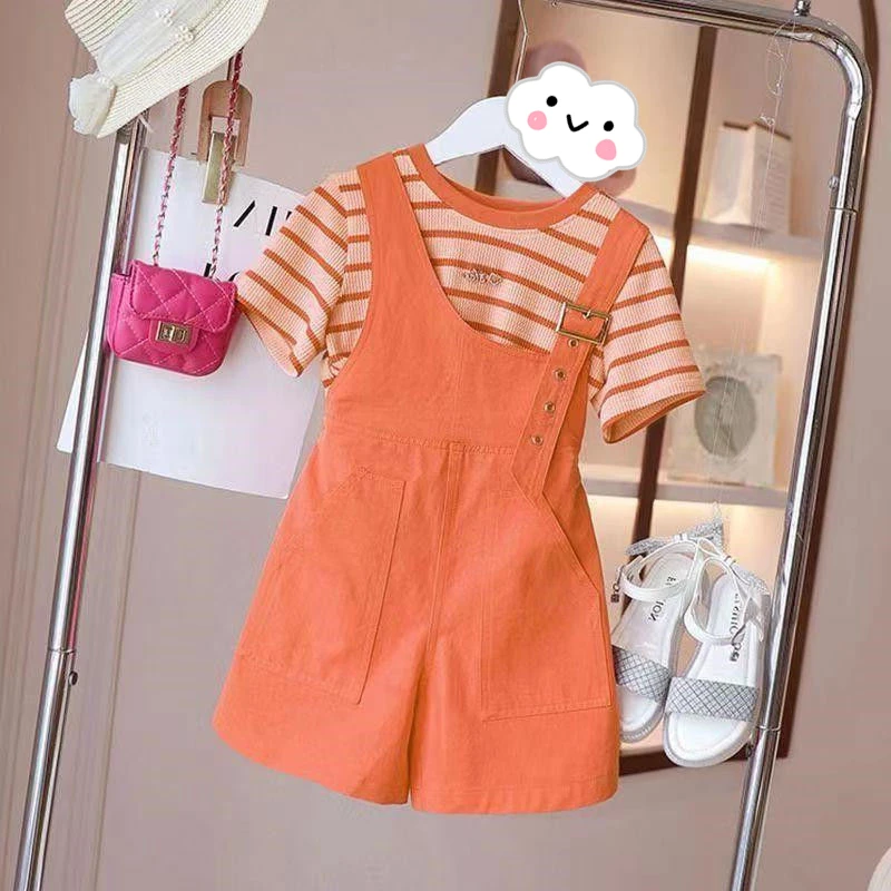 Conjunto de monos finos de verano para niñas, monos a la moda de Color sólido para niñas, pantalones cortos, monos informales que combinan con todo para niños