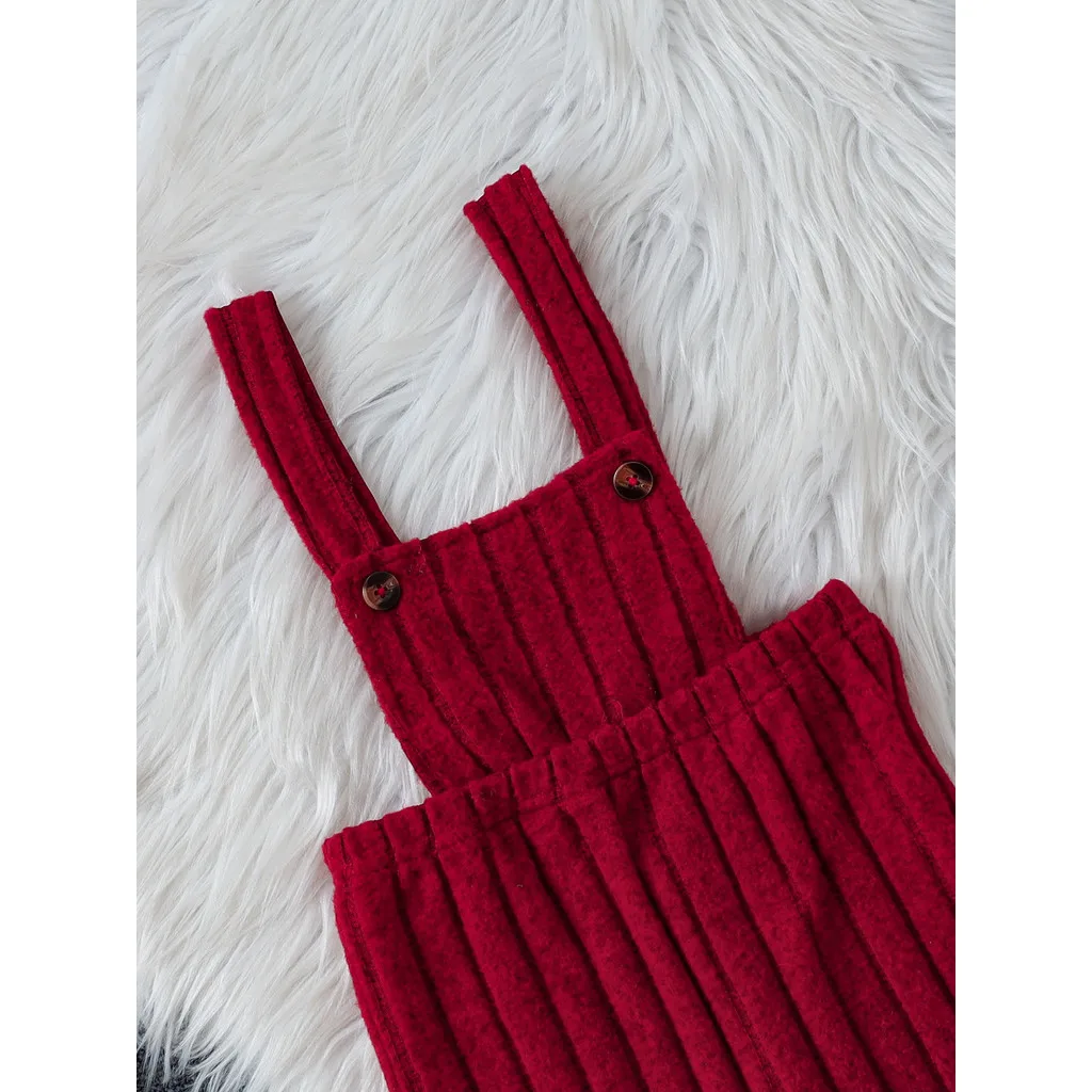 Disfraz para bebé recién nacido y niña de 0 a 3 años, Top blanco de manga larga, pantalones con tirantes rojos y diadema, conjunto de ropa cómoda de otoño de 3 uds. - imagen 4