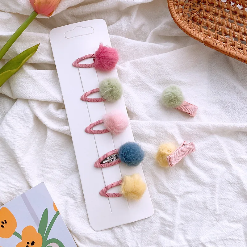 Mini pinzas para el cabello coloridas para bebé, pinzas para el cabello Kawaii, bola de felpa, bola de piel suave para niños, horquillas para niña, pasadores BB, accesorios, 5 uds. - imagen 3