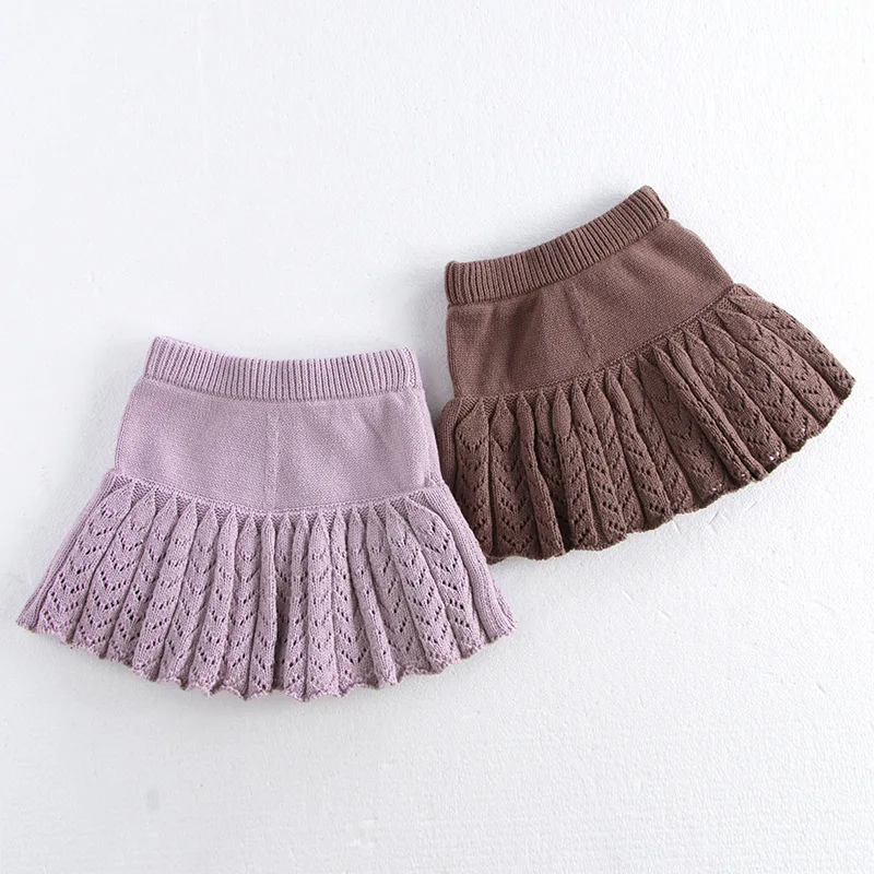 MILANCEL New Autumn Kids Short Skirt Girls Cute Solid Color Knitted Pleated Skirt Children Hollow Out Knitted Shorts - imagen 3