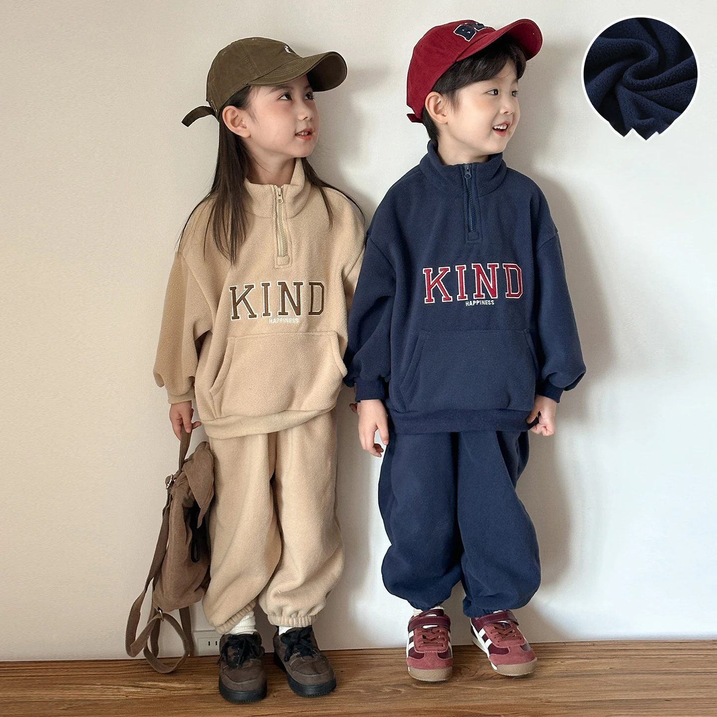 Conjunto de ropa para niños de 0 a 8 años, chándal de lana doble para niños, Sudadera con capucha y pantalones con forro de piel fina, traje con capucha para niñas de 2 uds. - imagen 3