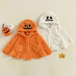 SUNSIOM Capa para bebés y niñas, disfraz de calabaza/fantasma de Halloween, capa de felpa con capucha peluda suave