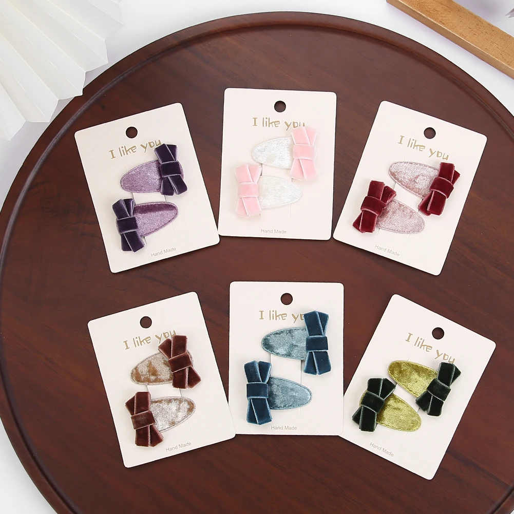 Mini pinzas para el pelo de terciopelo coreano para niñas recién nacidas, horquillas vintage, horquillas a presión de aleación, accesorios para el cabello para niños, 2 piezas por juego