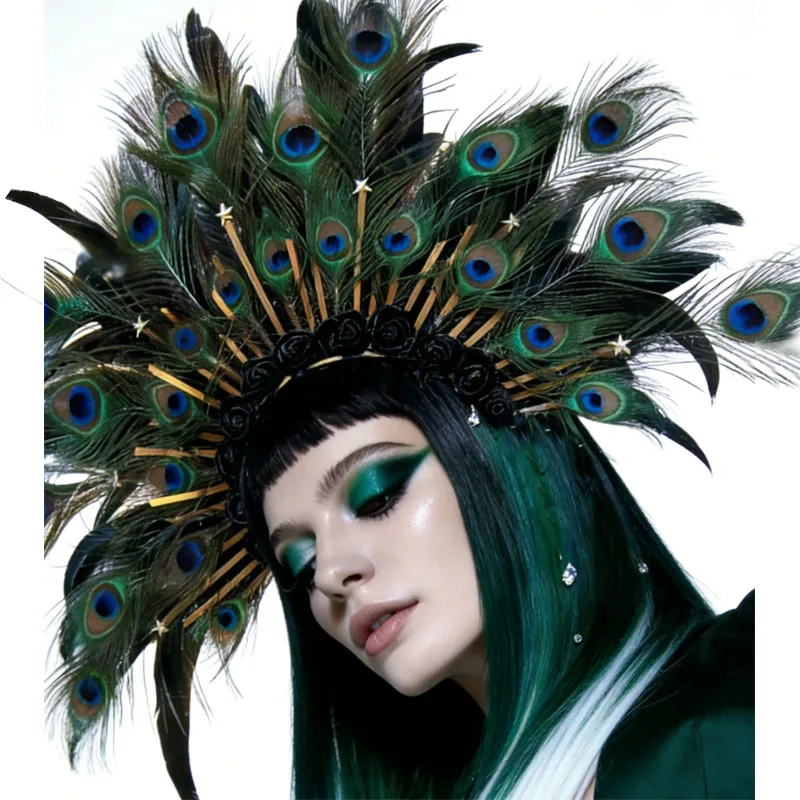 Diadema años 20 con plumas de pavo real para disfraz infantil