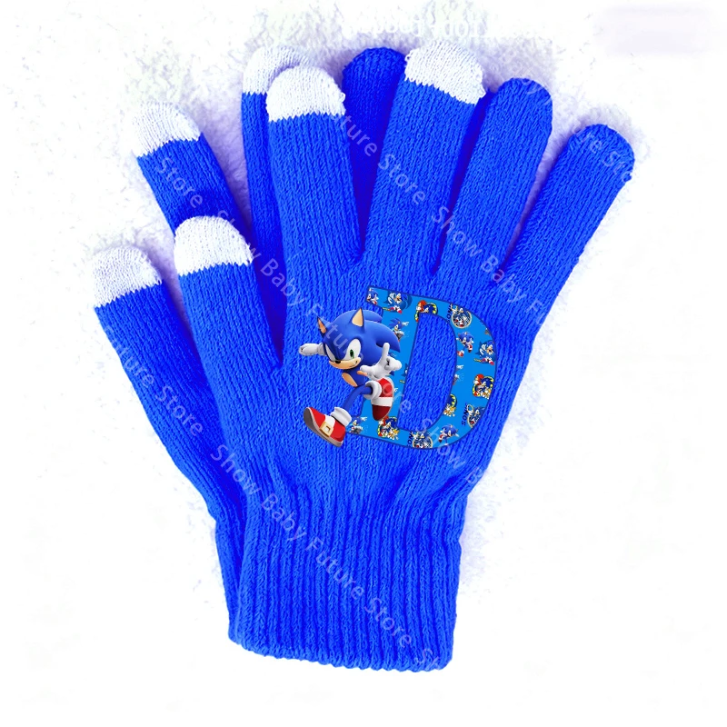 Guantes de invierno para niños y niñas, Sonics, dibujos animados, letra inglesa, nombre, pantalla para adultos, guantes cálidos de 19CM, regalos de moda bonitos para cumpleaños de Anime - imagen 4