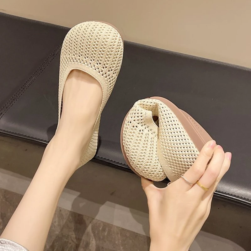 2025 zapatos planos de malla transpirable para mujer, zapatos de primavera y verano, suela suave, Color sólido, punta cuadrada, mocasines para caminar a diario para mujer - imagen 3