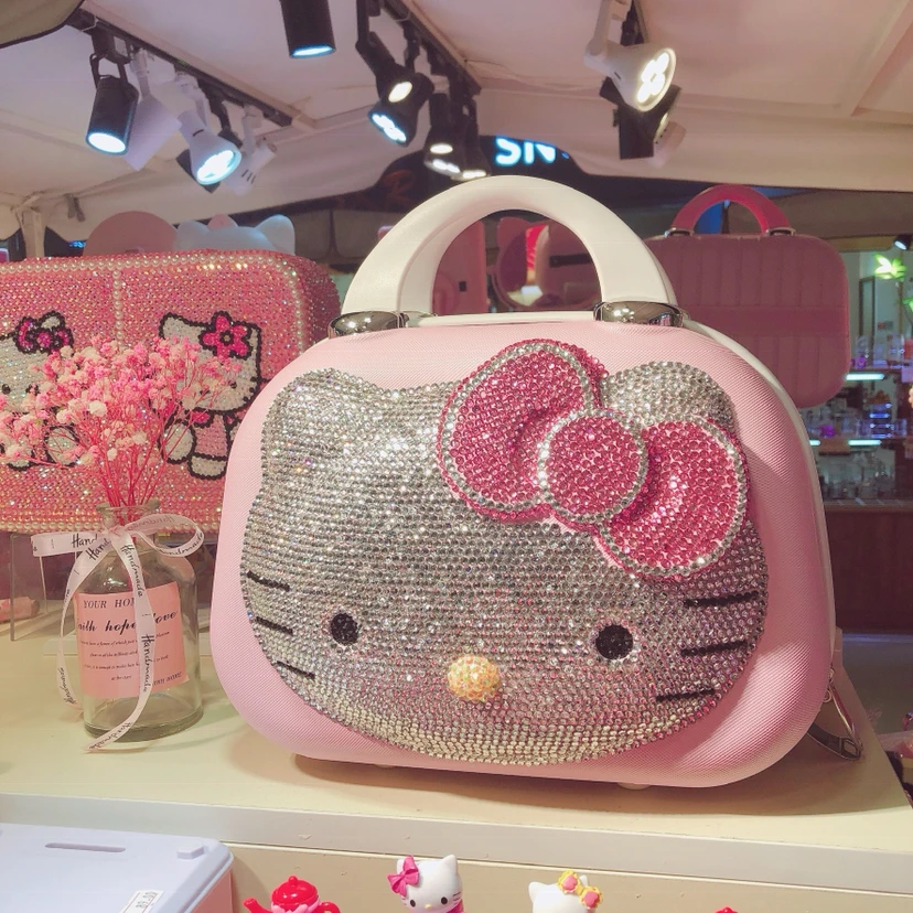 Lindo Hello Kitty Estuche de transporte de 14 pulgadas Estuche de maquillaje de viaje de dibujos animados Caja de almacenamiento portátil bloqueada multifuncional de gran capacidad - imagen 5