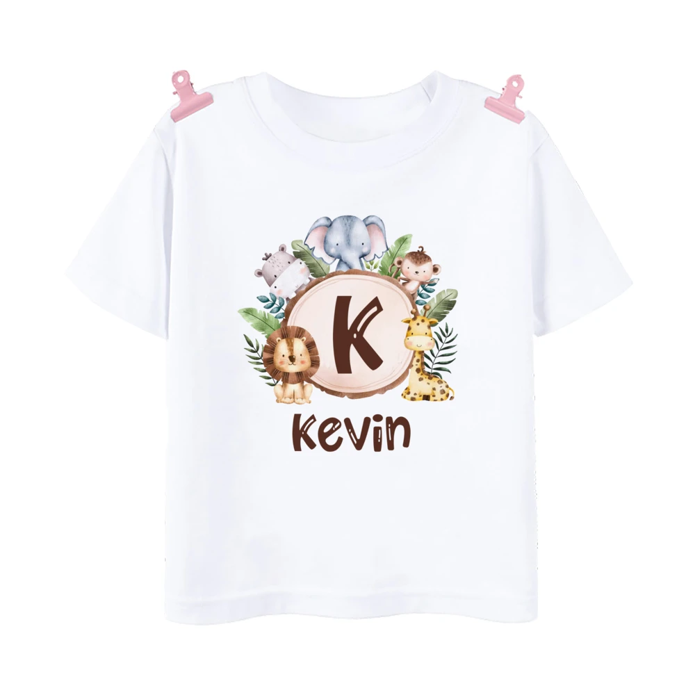 Camisa de cumpleaños personalizada, camiseta con estampado de animales de Safari, camiseta de fiesta de cumpleaños salvaje para niños, camiseta Kdis inicial con nombre, ropa, Tops - imagen 4