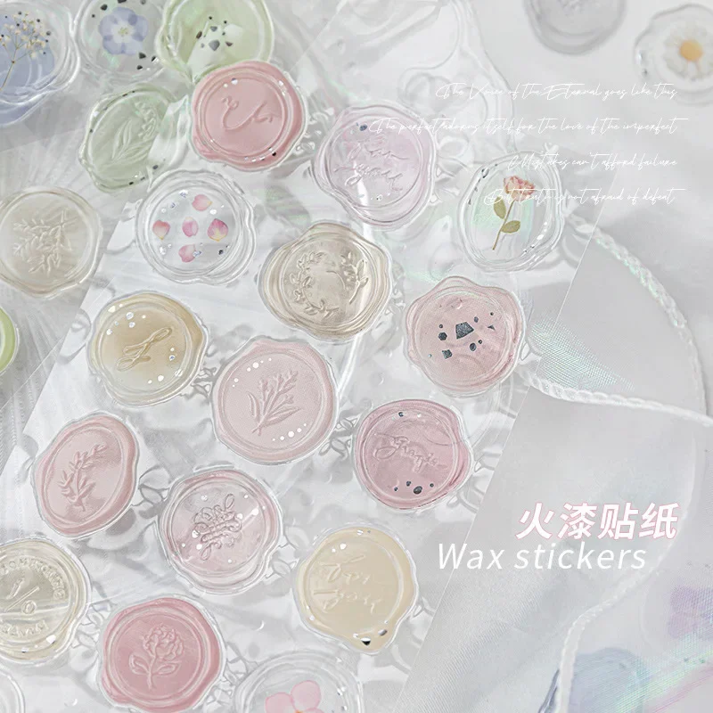 18 Uds. Sello de sobre transparente pegatina Retro gradiente Floral Luna estrella estilo sello de cera pegatina DIY pegatina decorativa para álbum de recortes - imagen 4