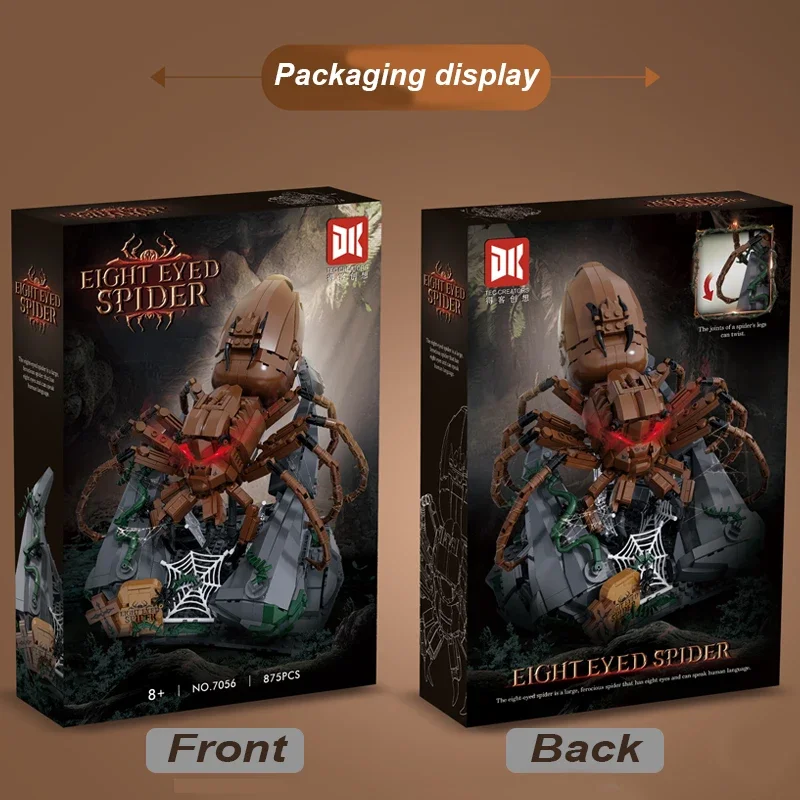Bloques de construcción de araña y lobo de ojos rojos, modelos clásicos de animales del bosque, decoración de escritorio, juguetes para niños, regalos de vacaciones, 845 Uds. - imagen 5