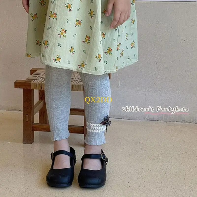 QX2D Pantalones bebé transpirables Bownot Charm Solides Leggings elásticos para niños para uso diario y actividad - imagen 4