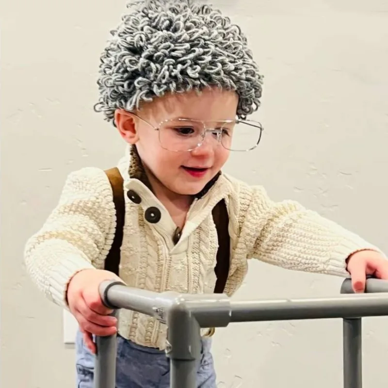 Peluca lana gris para recién nacido, fotos de bebé y Halloween - imagen 2