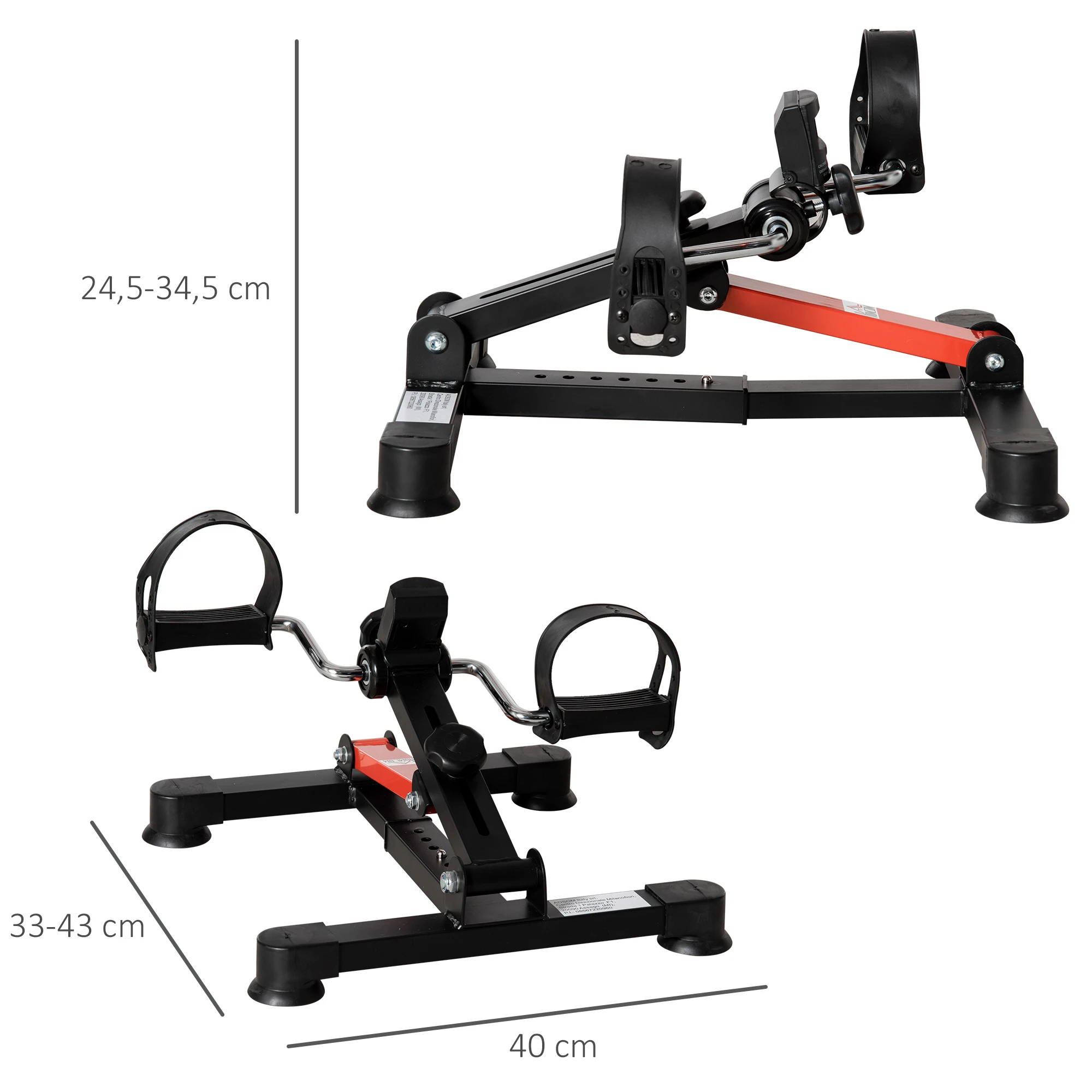 HOMCOM Mini Bicicleta Estática de Ejercicio Pedales Estáticos con Altura y Longitud Ajustables Pantalla LCD Máquina Pedalear de Manos y Piernas 33-43x40x24,5-34,5 cm Negro - imagen 3