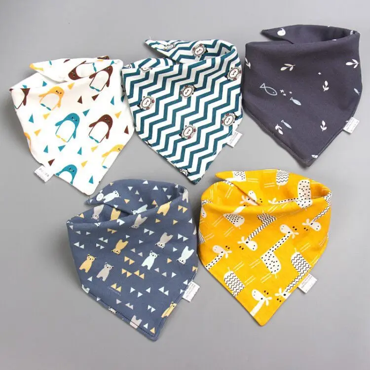 5 unids/lote Baberos para bebé, Baberos triangulares de algodón doble, toalla de Saliva con estampado de dibujos animados, delantal de alimentación para bebés y niñas, Baberos Bandana de algodón - imagen 5
