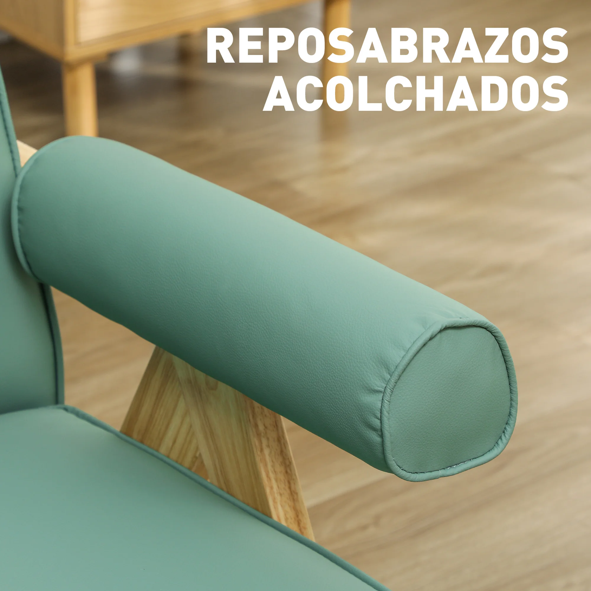 HOMCOM Butaca de Salón Butaca Nórdica Sillón de Salón Tapizado en PU con Reposabrazos y Marco de Madera de Caucho para Dormitorio Carga 120 kg - imagen 5