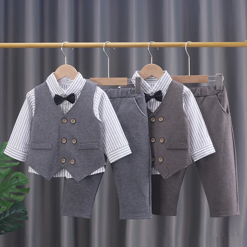Primavera otoño moda ropa de bebé traje niños chaleco camisa pantalones 3 unids/set ropa infantil disfraz para niños chándales