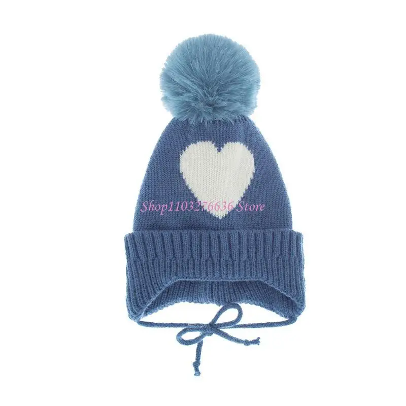 Gorro R6FD con forma corazón, gorro tejido acogedor y cálido para invierno, gorro holgado con pompón esquí para snowboard, - imagen 5