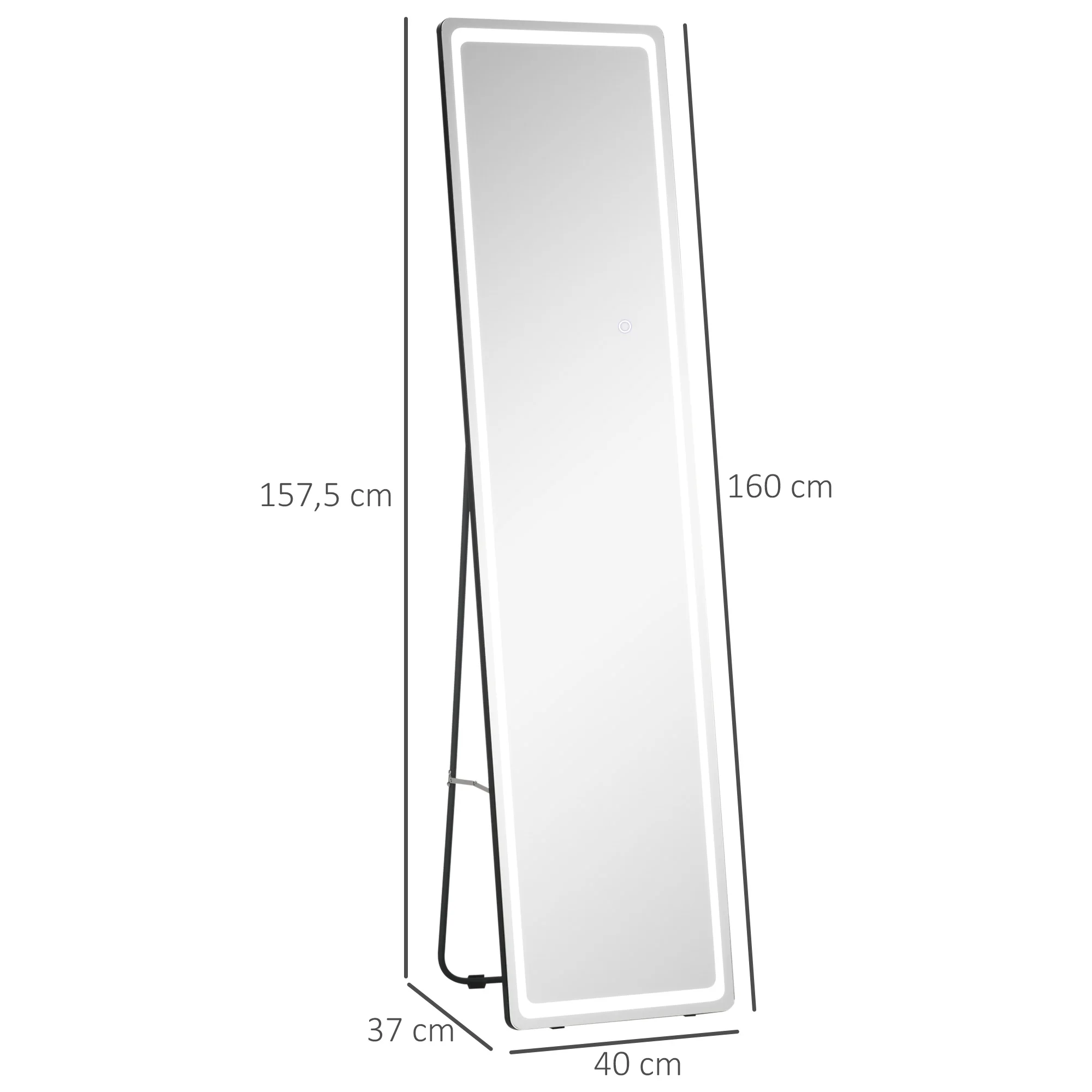 HOMCOM Espejo de Pared de Cuerpo Entero Espejo de Pie de Suelo con Luces LED Mando a Distancia 3 Colores de Luz Ajustable Brillo Ajustable y Marco de Aluminio 40x37x157,5 cm Plata y Negro - imagen 3