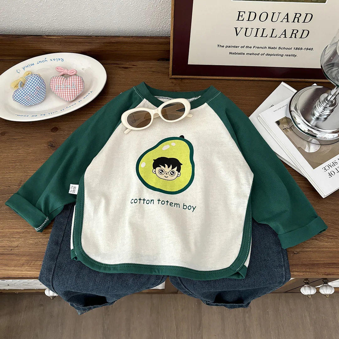 Primavera otoño nueva camiseta de manga larga para niños camisa básica de algodón versátil coreano de moda Tops estampados ropa Unisex para niños - imagen 3