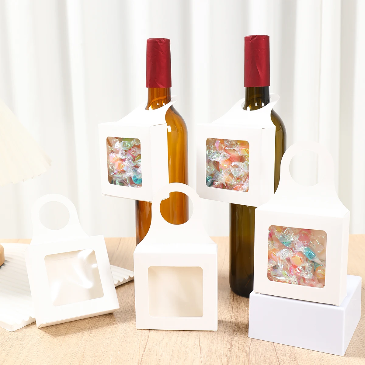 Caja de regalo de vino tinto de papel Kraft, caja de dulces colgante con ventana, caja de embalaje de galletas, tarjeta blanca y negra, embalaje plegable, regalo de dulces, 10 Uds. - imagen 3