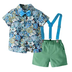 Traje infantil de verano con camisa floral y pajarita para niños