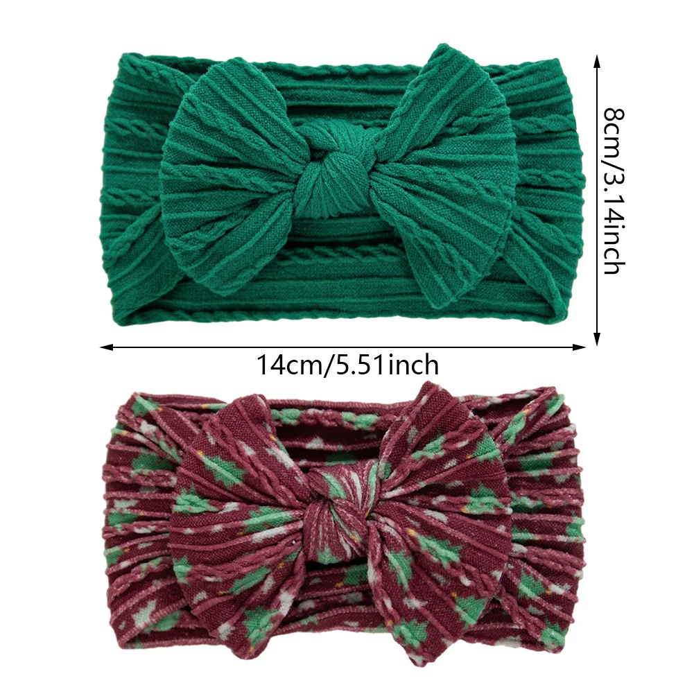 2 uds día de Navidad bebé Cable Knite diademas para bebé árbol de Navidad sólido rojo Nylon elástico bandas para el cabello Grirls sombreros diademas - imagen 2