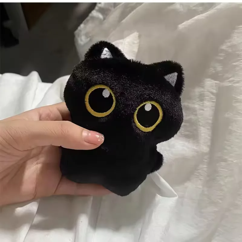 Mini lindo gato negro de peluche de juguete de dibujos animados llavero de gatito mochila accesorios de decoración muñeco de peluche suave regalos de cumpleaños y Navidad