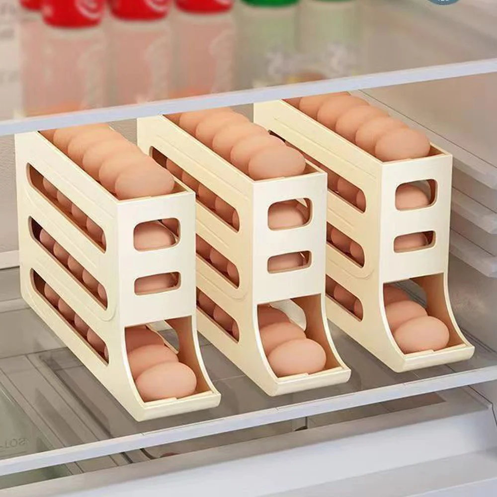 Estante para huevos rodante automático - Caja para almacenar huevos para refrigerador - Soporte para caja de almacenamiento - Cajón doble para huevos - Herramientas de cocina - imagen 5