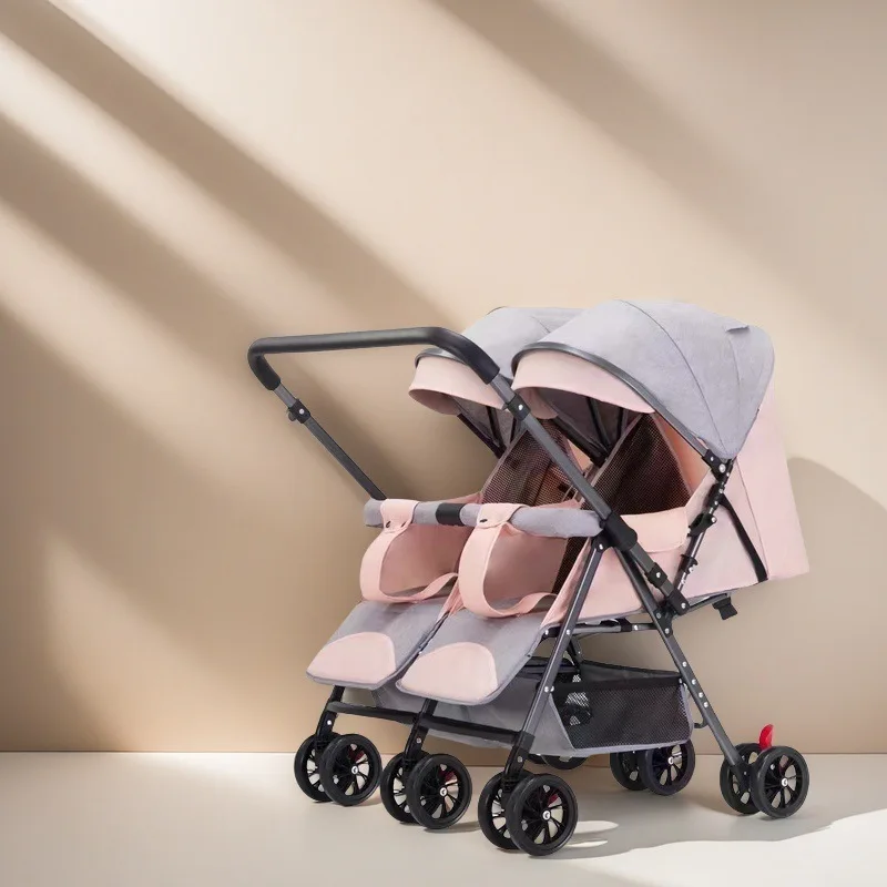 Cochecito de bebé doble, asiento doble plegable, cochecito exterior ligero con 360 °   Ruedas giratorias, diseño reclinable, apto para ascensores