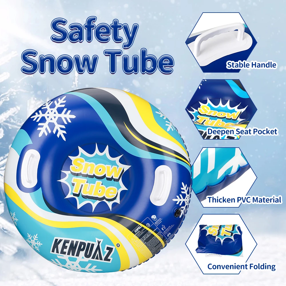 Kenpuaz, Circulares de tubo de nieve inflables azules y rojos de seguridad no propensos, impermeables para invierno, mango de plástico estable de PVC grueso - imagen 3