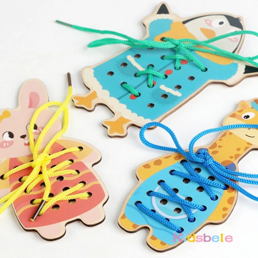 Juguete Montessori de enhebrar cordones con animales y fruta - imagen 4