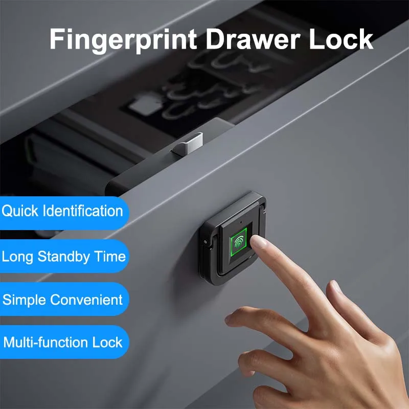 Nuevas cerraduras de huellas dactilares cerradura de cajón inteligente sin llave negra huellas dactilares biométricas cerradura de seguridad para bebés candado de puerta de armario de cabecera para el hogar - imagen 3