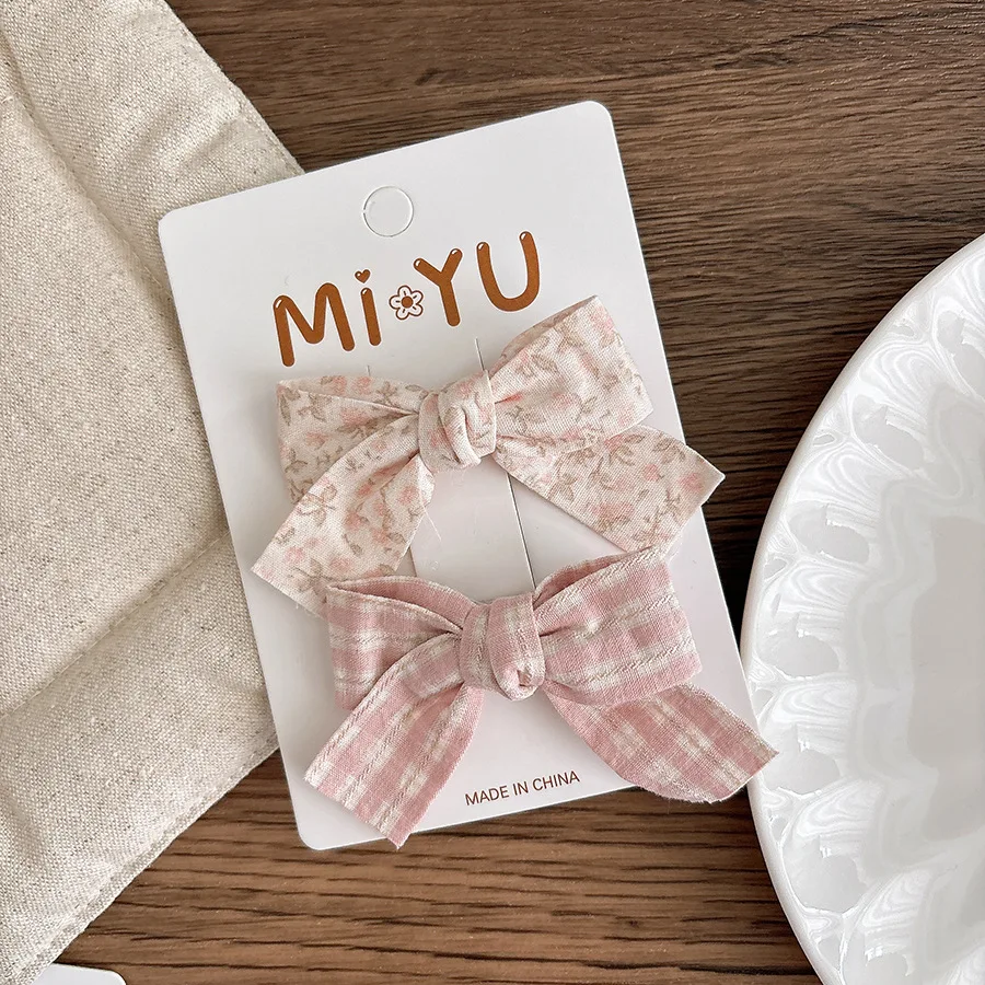 Tela dulce coreana con lazo Floral para niña, pasadores con flequillo lateral a cuadros, accesorios para el cabello para niña y niño - imagen 5