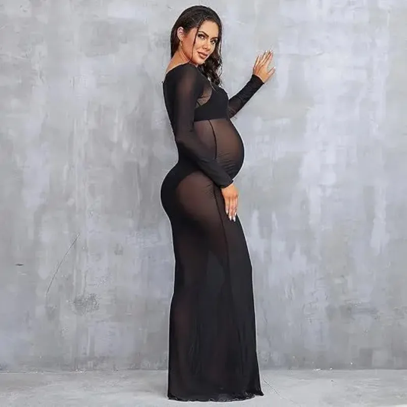 Vestido de malla para fotografía de maternidad – Transparente elástico - imagen 4