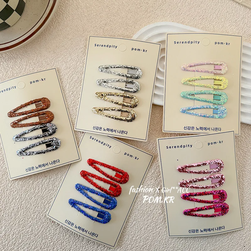4 Uds. De pasadores sencillos de moda coreana para niñas, pinzas para el pelo de Color sólido con lentejuelas brillantes, accesorios para el cabello para niños - imagen 2