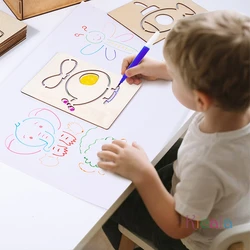 Kit Montessori de madera con puzzles y plantillas educativas