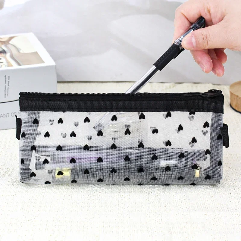 Love Mesh estuche para lápices transparente negro para niñas