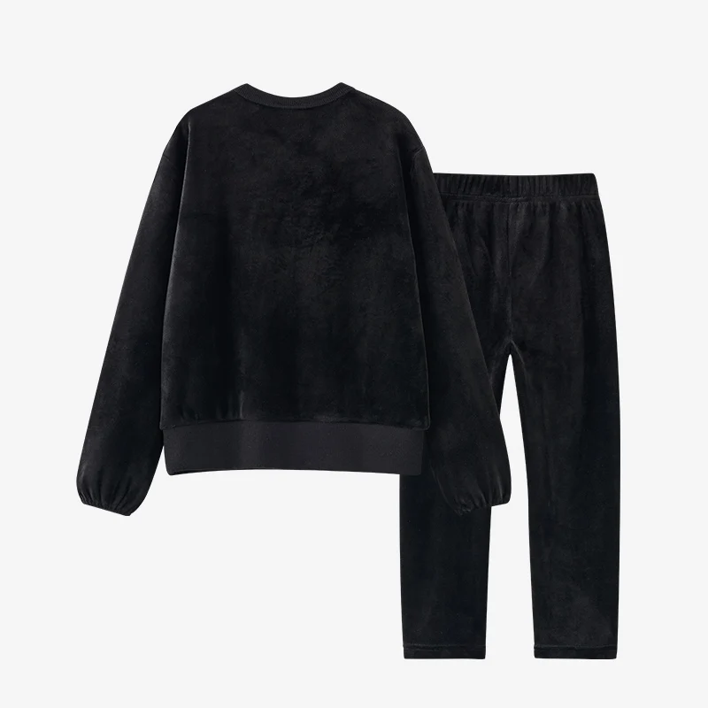 Otoño niños a juego familia shabbos roab niños ropa niñas camisón vestido y 2 uds conjunto top y pantalones ropa de terciopelo negro - imagen 3