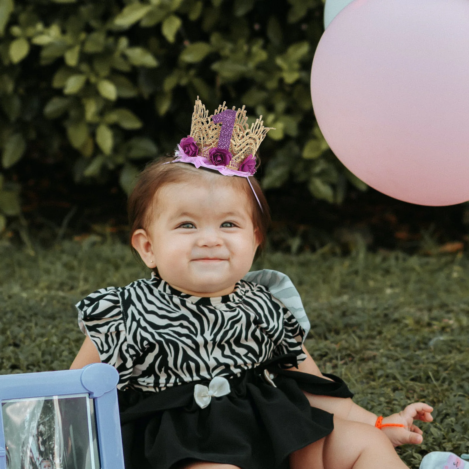 Corona de primer cumpleaños para bebé, accesorios para el cabello de encaje rosa púrpura, tocado para niña, corona para niños, suministros para fiesta, accesorio para fotografía - imagen 2