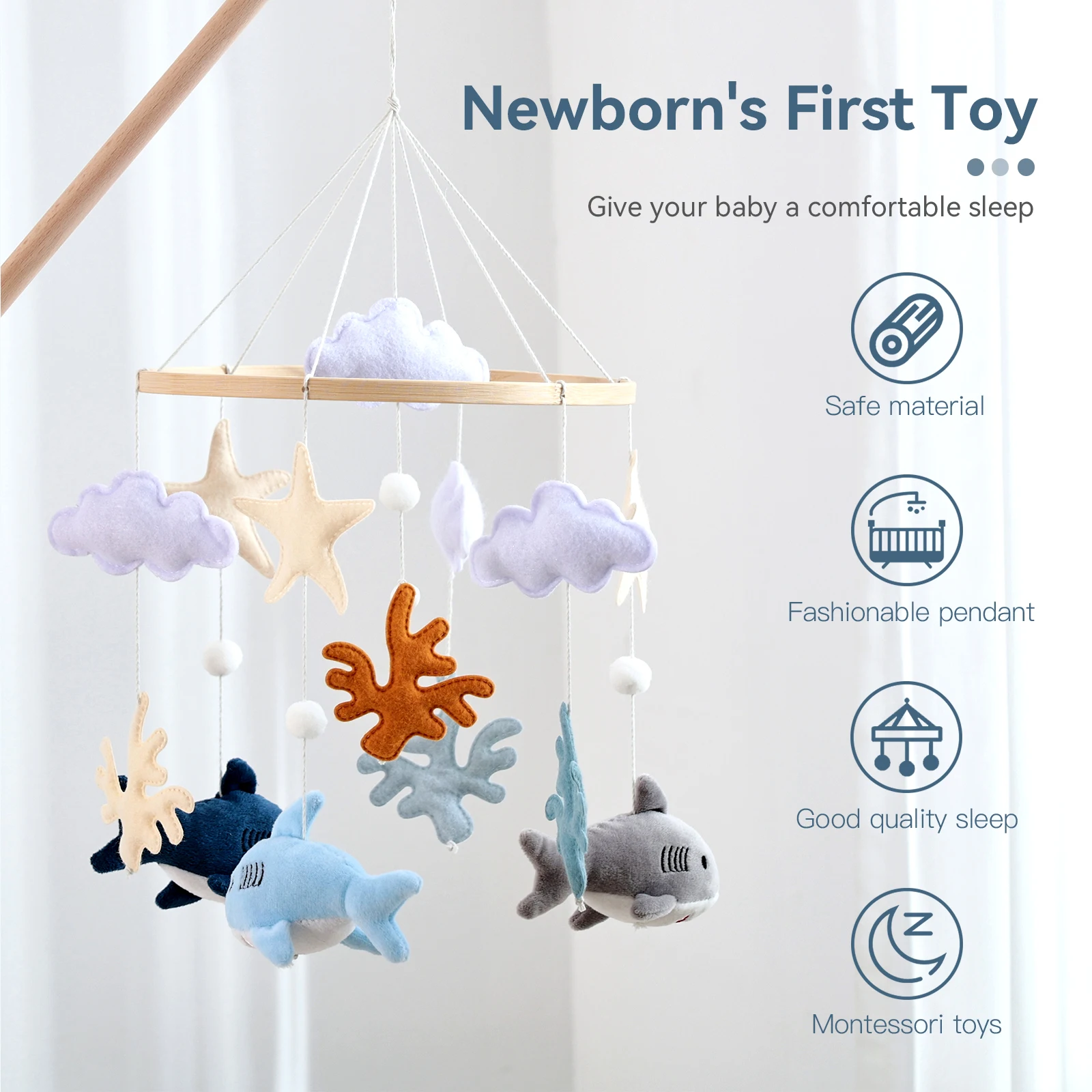 Campana de madera móvil para cuna de bebé, móvil para cuna de animales con música para niñas y niños, móvil para decoración de habitación de Moisés - imagen 5