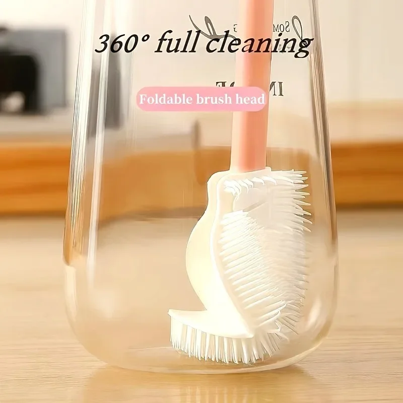 Cepillo para biberones de silicona 360° con cabezal plegable ergonómico