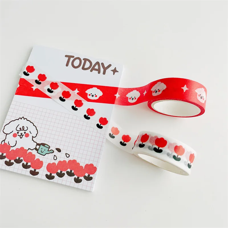 Cinta washi infantil de perro y tulipán para cuadernos