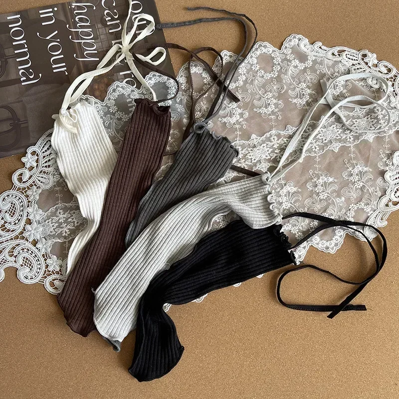 Calcetines sencillos para niños y niñas, calcetín coreano de moda de Color sólido con lazo y volantes hasta la pantorrilla, calcetín escolar de algodón suave para otoño - imagen 3