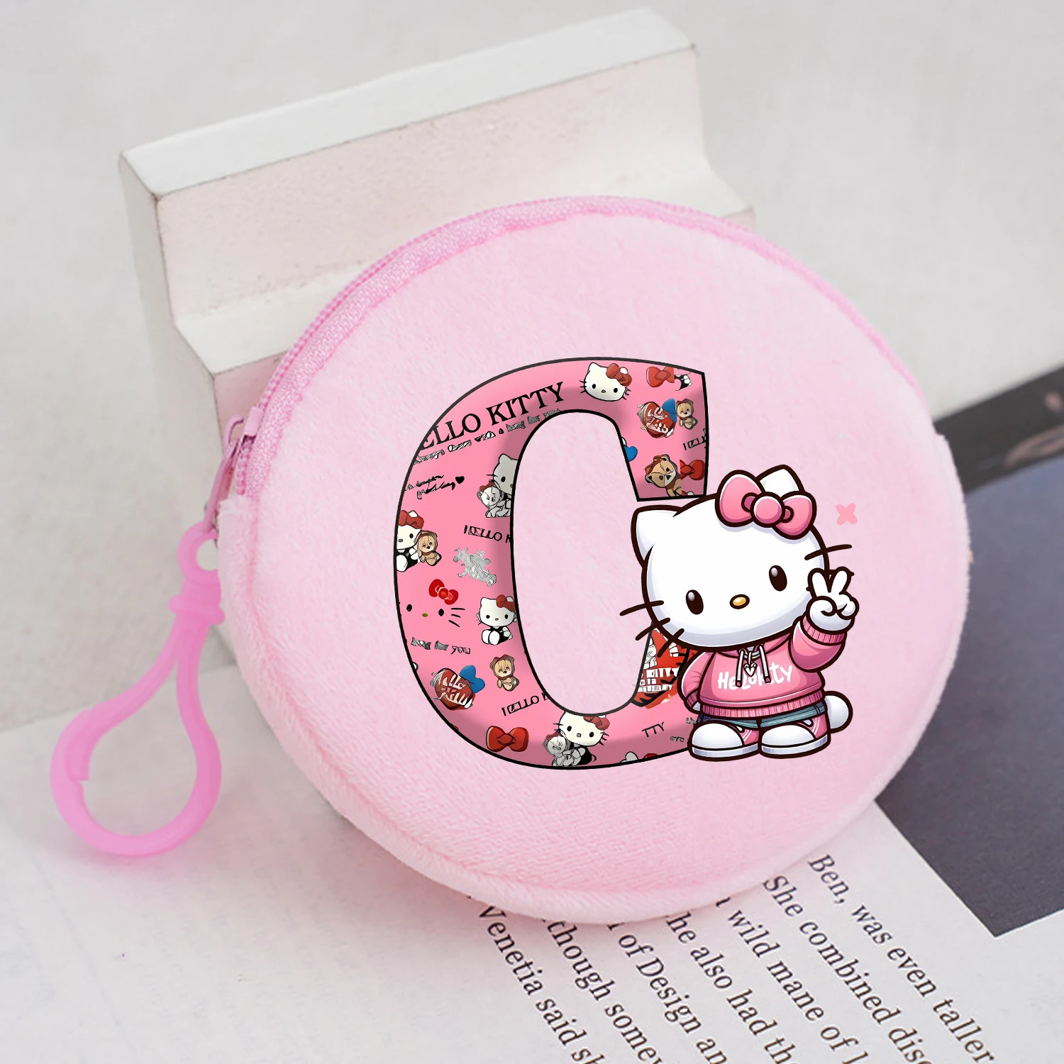 Monedero de felpa de Hello Kitty, Mini billetera redonda de dibujos animados, monedero con cremallera de Anime nuevo, bolsas de almacenamiento de dinero rosa a la moda, regalo de cumpleaños - imagen 3